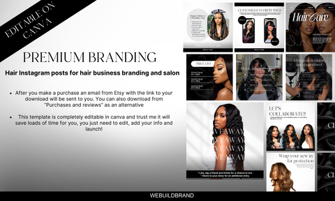 20 Instagram Post Templates | Hair Business Branding Package | Canva Editable | DIY| Hair IG Content| Social Media Posts | Hair Boutique |
