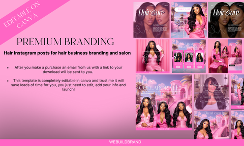 20 Instagram Post Templates | Hair Business Branding Package | Canva Editable | DIY| Hair IG Content| Social Media Posts | Hair Boutique | (Copy)