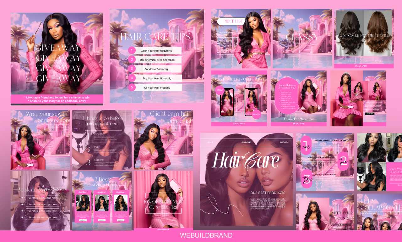 20 Instagram Post Templates | Hair Business Branding Package | Canva Editable | DIY| Hair IG Content| Social Media Posts | Hair Boutique | (Copy)